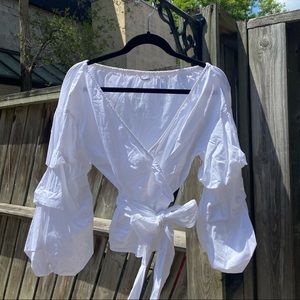 Club Monaco Ruffle Sleeve Wrap Top